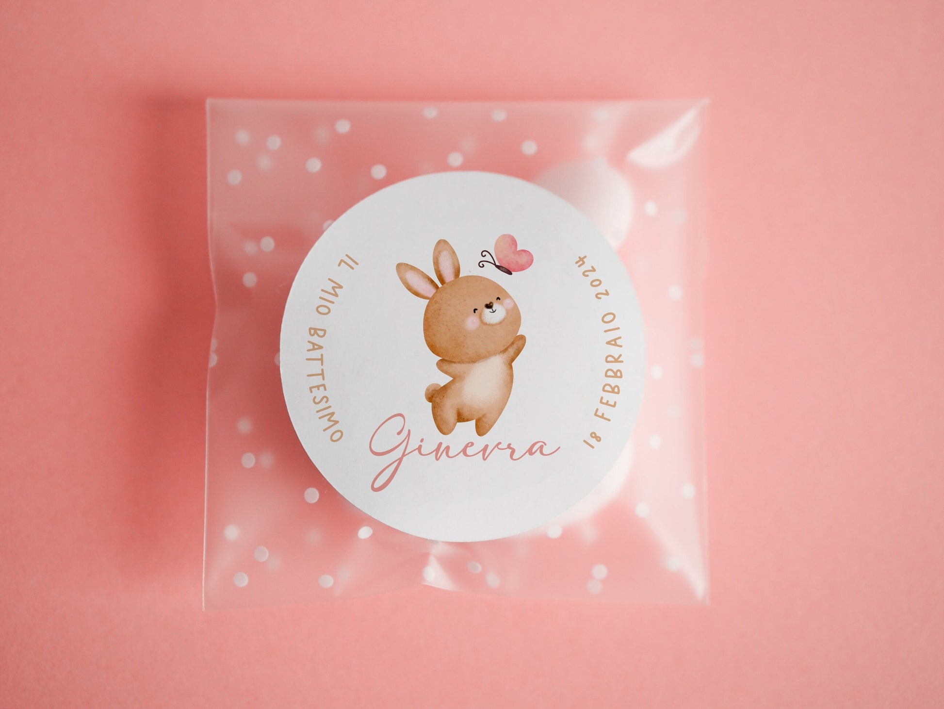 Bustine confetti battesimo con adesivo personalizzato, bomboniera nascita bambina con coniglietto, bomboniera DIY fai da te, regalo ospiti