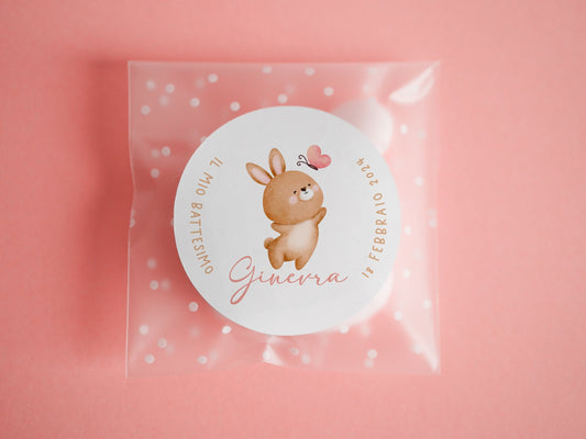 Bustine confetti battesimo con adesivo personalizzato, bomboniera nascita bambina con coniglietto, bomboniera DIY fai da te, regalo ospiti