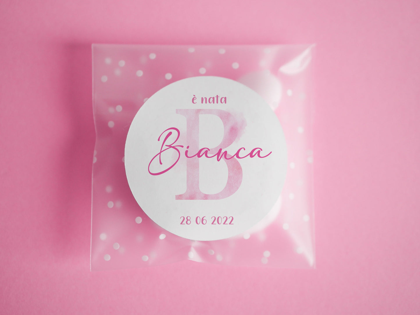 Bustine confetti battesimo con adesivo personalizzato, bomboniera nascita bambino o bambina con iniziale acquerello, bomboniera fai da te