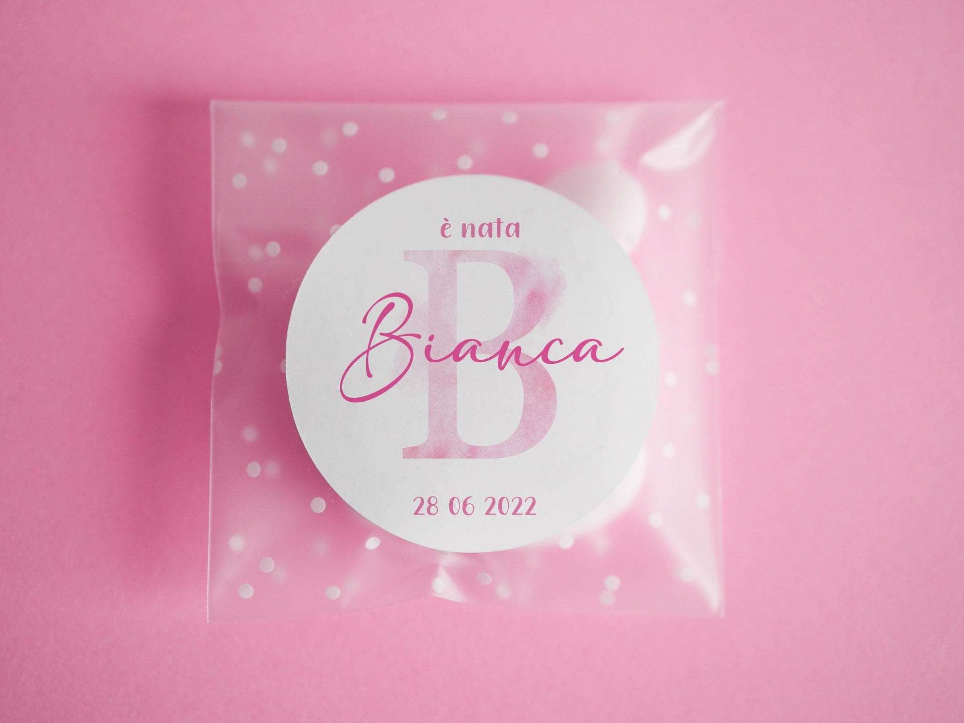 Bustine confetti battesimo con adesivo personalizzato, bomboniera nascita bambino o bambina con iniziale acquerello, bomboniera fai da te