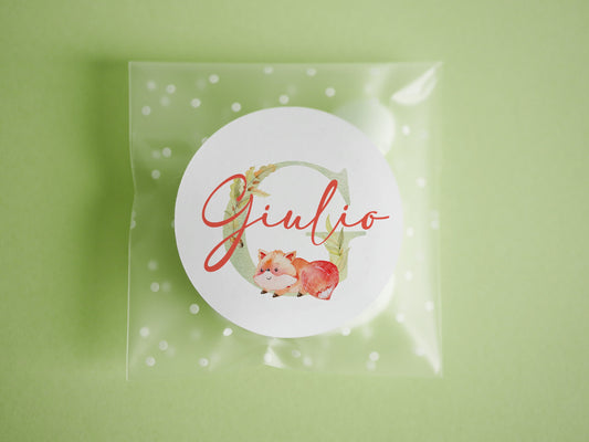 Bustine confetti battesimo con adesivo personalizzato, bomboniera nascita con iniziale e volpe, bomboniera DIY fai da te, regalo ospiti