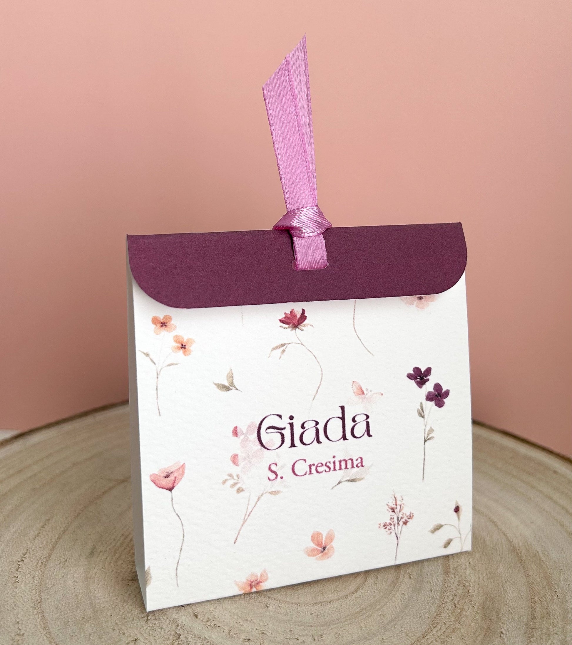 Scatolina Cresima floreale, scatolina porta confetti Prima comunione, bomboniera battesimo stile boho greenery floreale