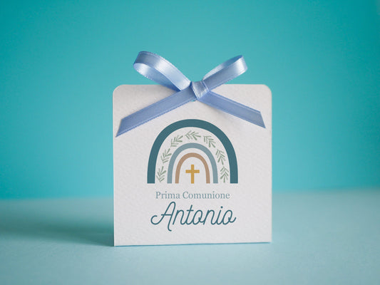 Scatolina Prima Comunione arcobaleno, Comunione bambina, scatolina porta confetti Cresima, bomboniera Battesimo bambino con arcobaleno