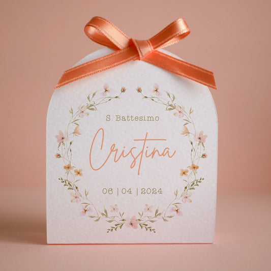 Scatolina battesimo bambina floreale, scatolina porta confetti nascita, bomboniera Prima Comunione bambina