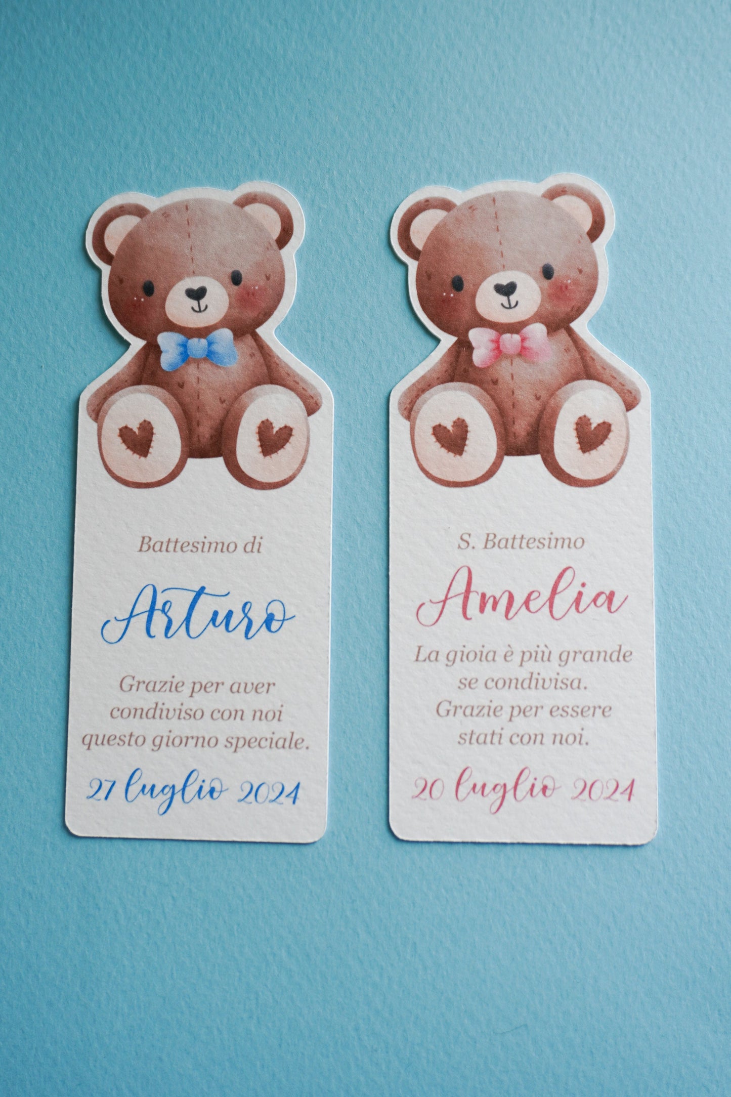 Segnaposto in legno con orsetto, Calamita orsacchiotto in legno con segnalibro per Battesimo bambino e bambina