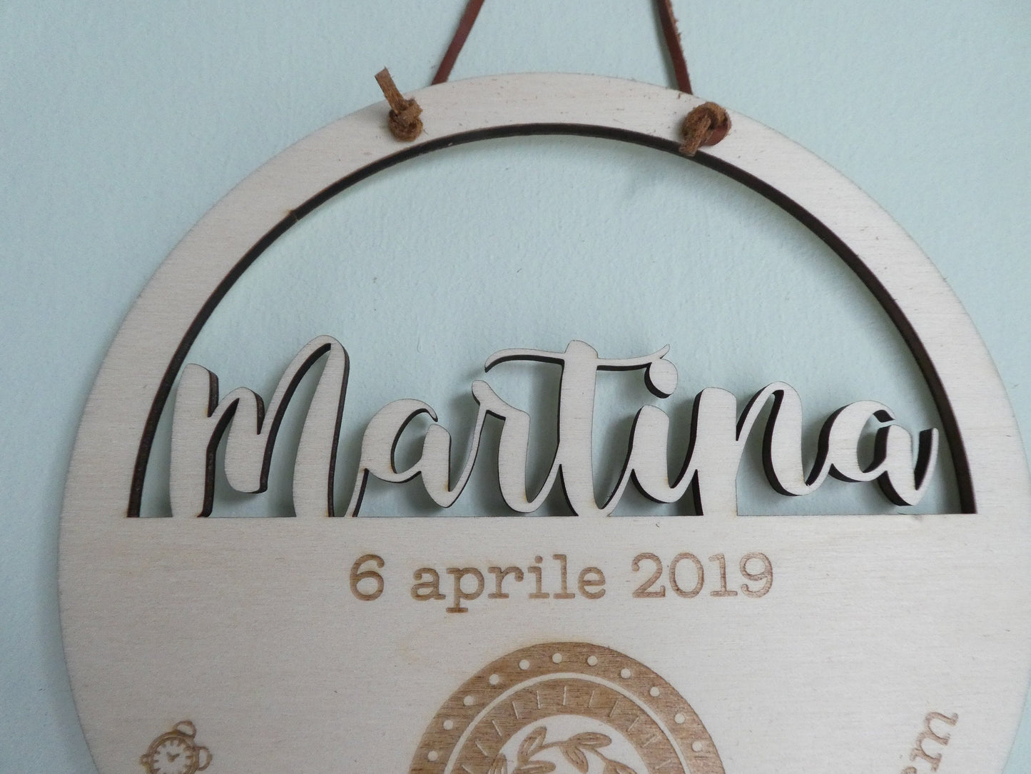 Quadretto nascita in legno con arcobaleno, personalizzazione con nome e data di nascita, incisione e tagliato al laser, personalizzato