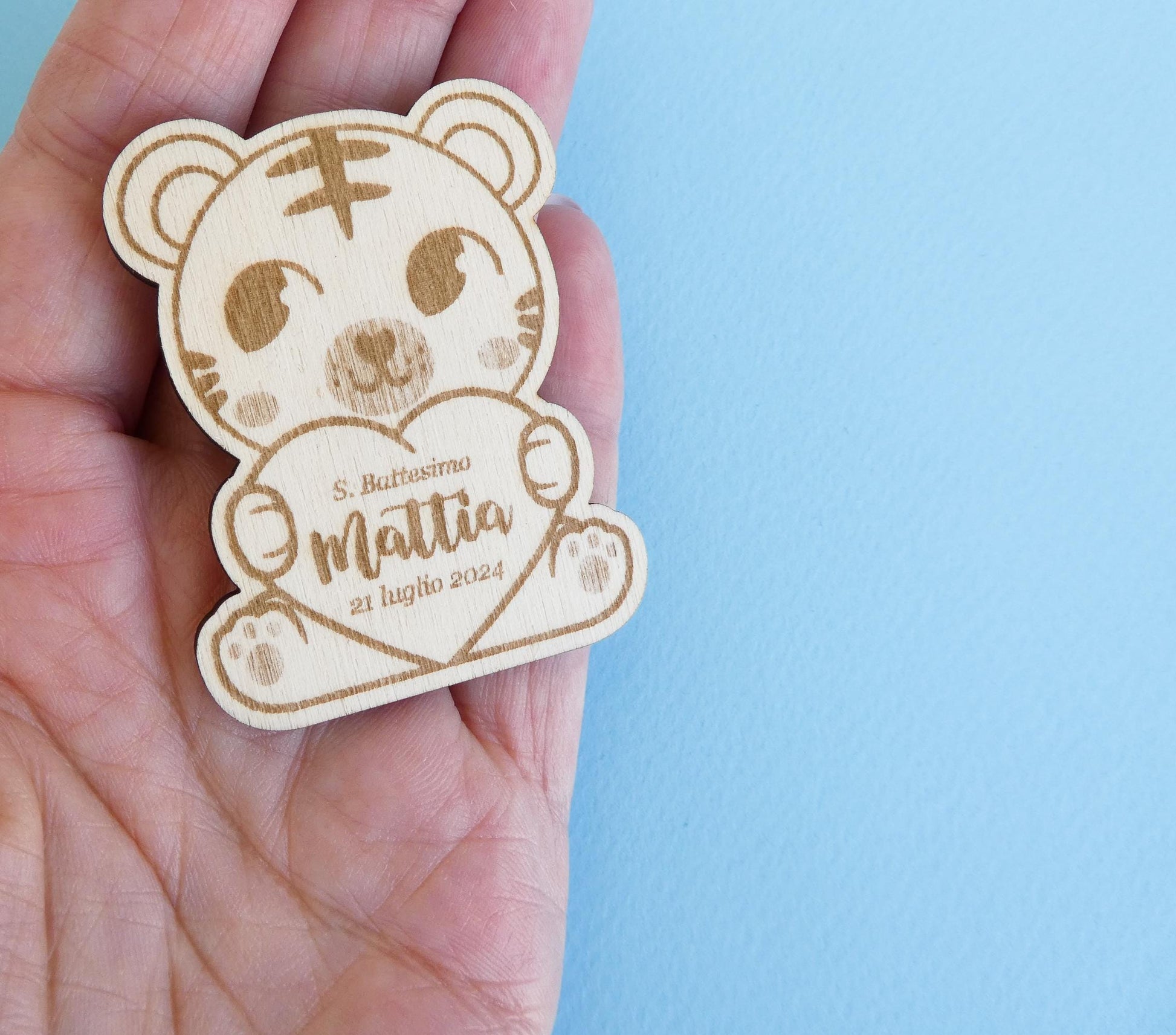 Calamita con tigre e frase personalizzata Battesimo bambino, regalo nascita Bambina a tema safari