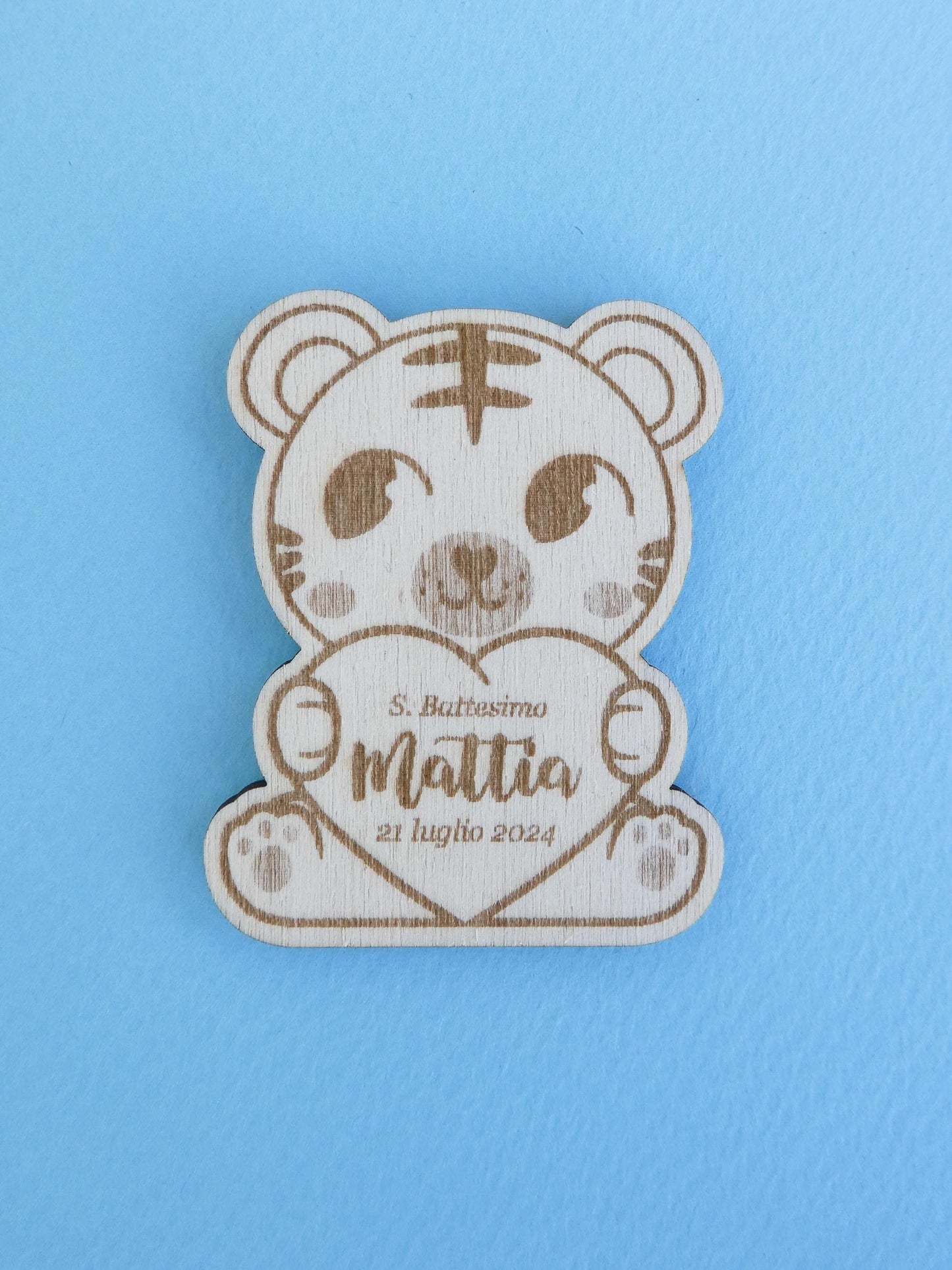 Calamita con tigre e frase personalizzata Battesimo bambino, regalo nascita Bambina a tema safari
