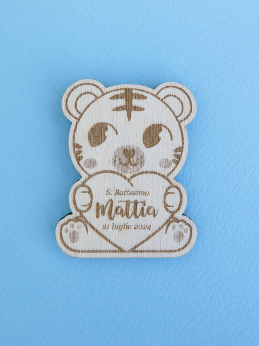 Calamita con tigre e frase personalizzata Battesimo bambino, regalo nascita Bambina a tema safari