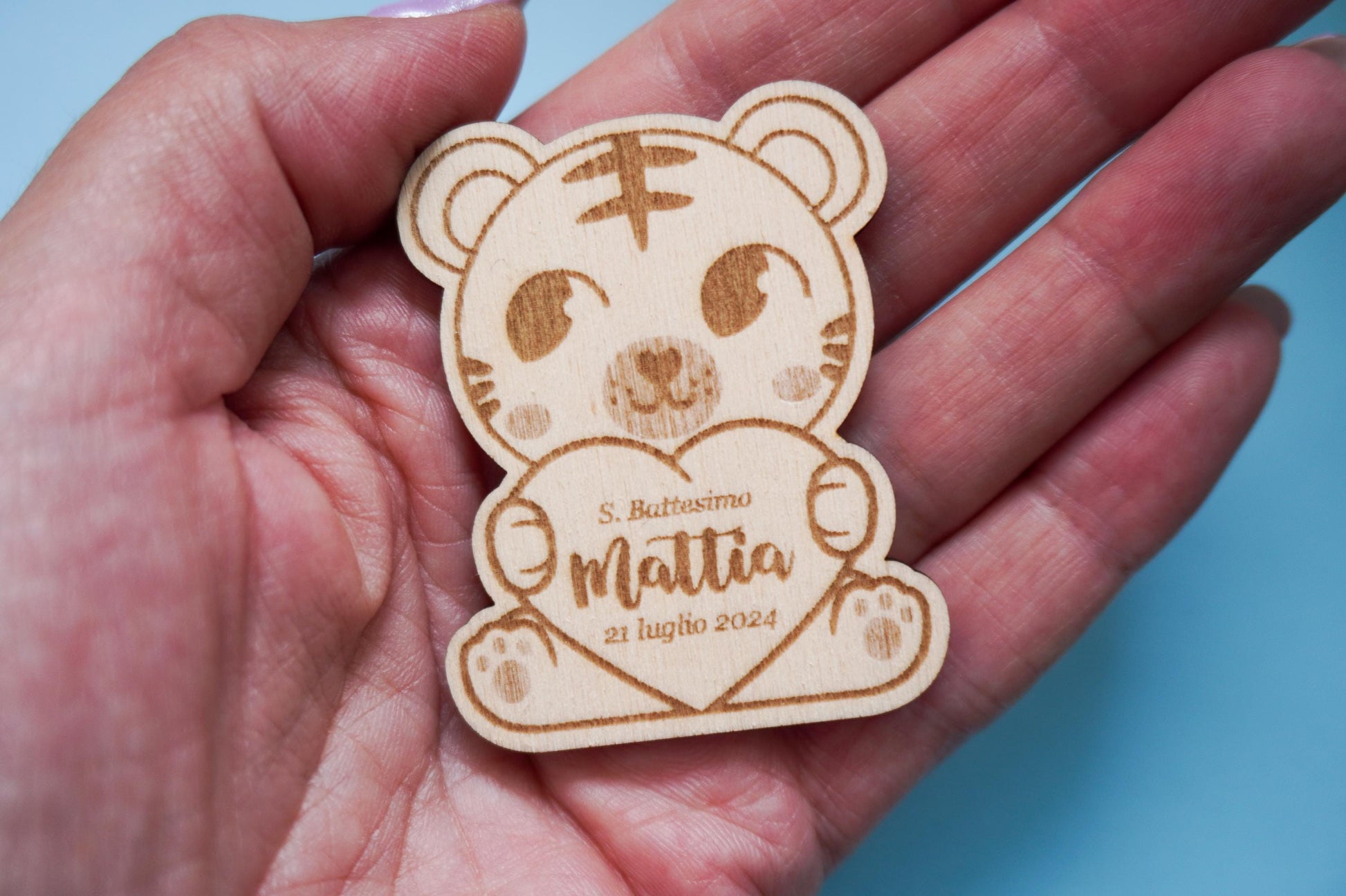 Calamita con tigre e frase personalizzata Battesimo bambino, regalo nascita Bambina a tema safari