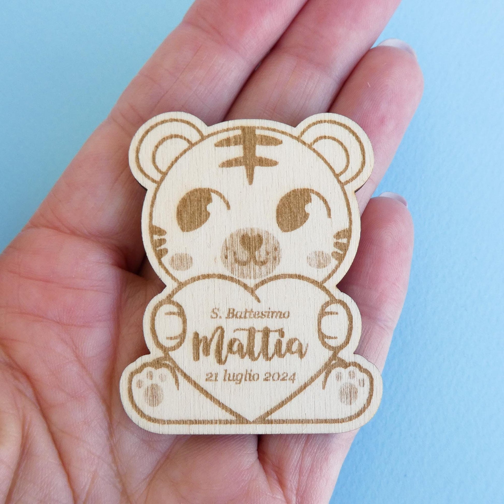 Calamita con tigre e frase personalizzata Battesimo bambino, regalo nascita Bambina a tema safari
