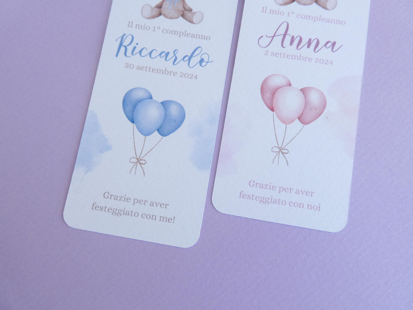 Segnalibro primo compleanno con orsetto personalizzato, segnaposto Battesimo, orsetto carino con fiocco rosa e blu per nascita bimbo e bimba