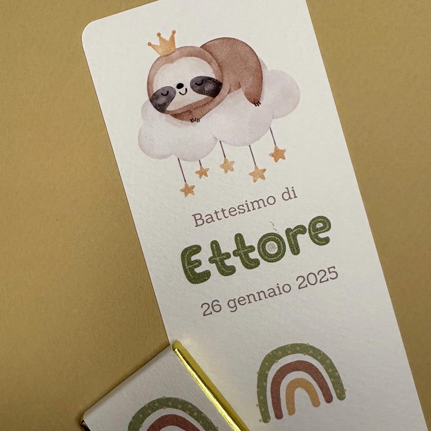 Segnaposto Battesimo bambino con Bradipo su Nuvoletta, cioccolatino con bradipo bambina, Compleanno tema animali carini