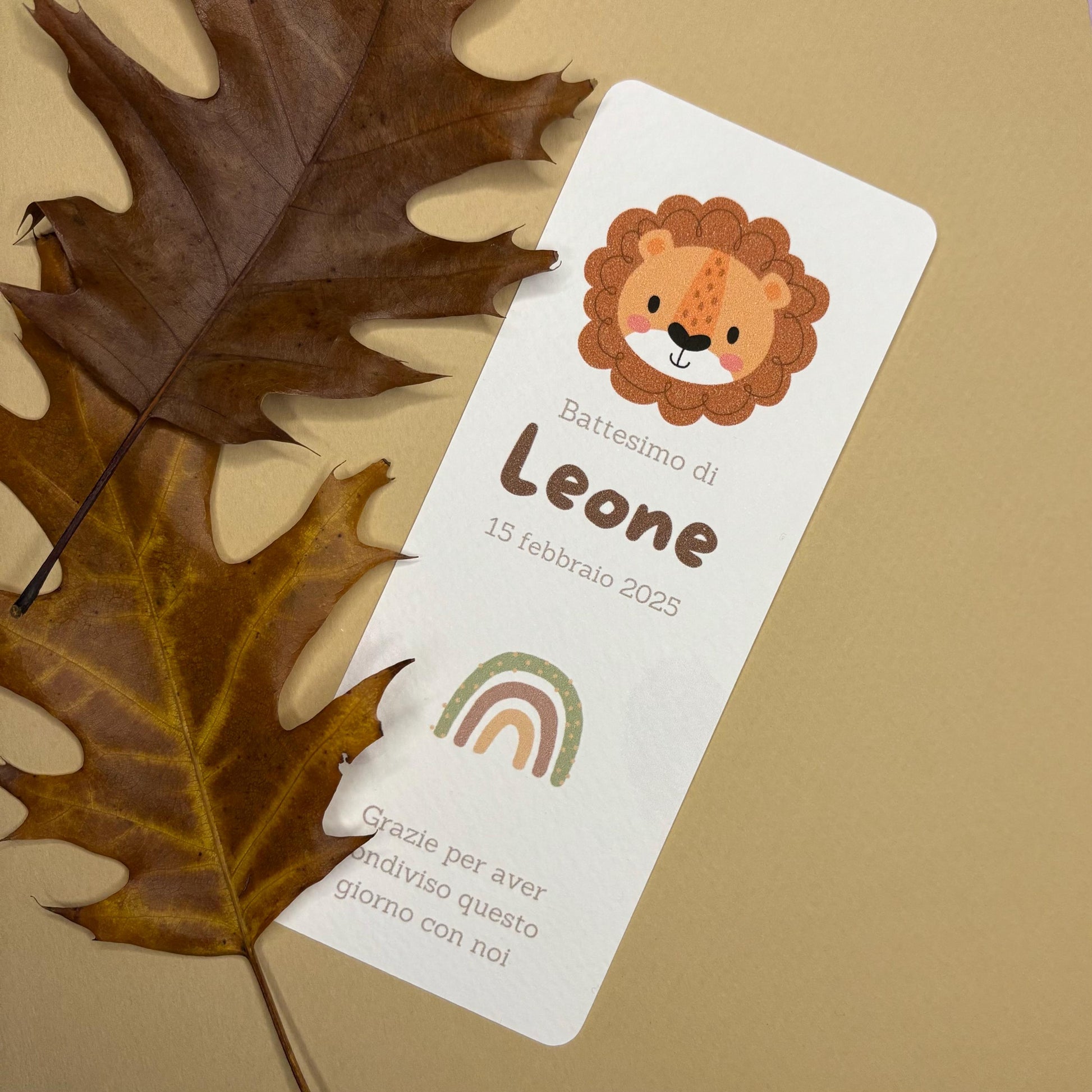 Cioccolatino e segnalibro personalizzato con animali della savana: leoncino per perfetto per festeggiare il primo compleanno o Battesimo