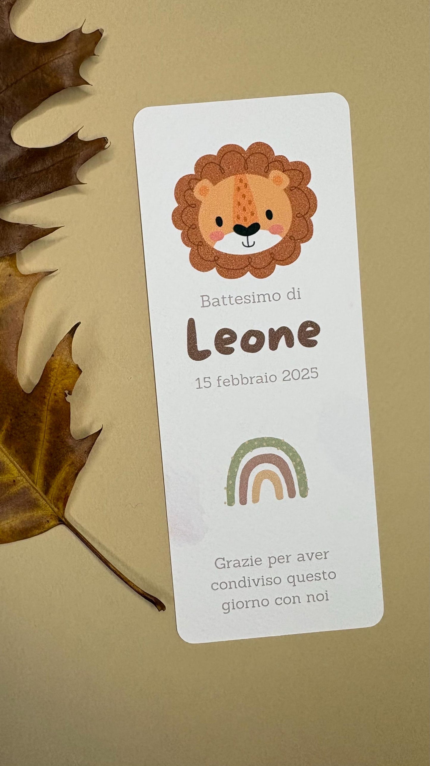 Cioccolatino e segnalibro personalizzato con animali della savana: leoncino per perfetto per festeggiare il primo compleanno o Battesimo