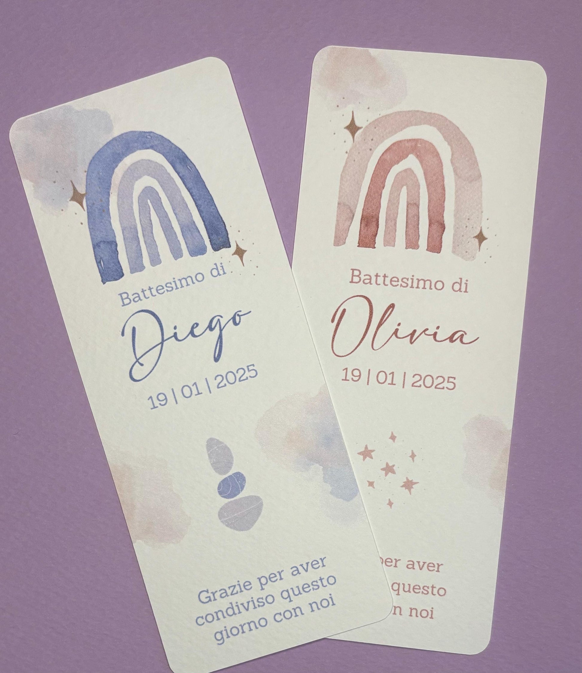 Segnaposti Battesimo con arcobaleno, segnaposto con cioccolatino, bomboniera Comunione, segnalibro Cresima, omaggio in stile boho bimba