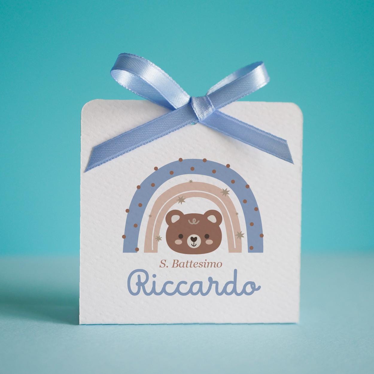 Scatolina nascita arcobaleno con coniglietto, Battesimo bambina, scatolina porta confetti teddy bear, bomboniera bambino con arcobaleno