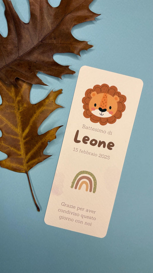 Cioccolatino e segnalibro personalizzato con animali della savana: leoncino per perfetto per festeggiare il primo compleanno o Battesimo