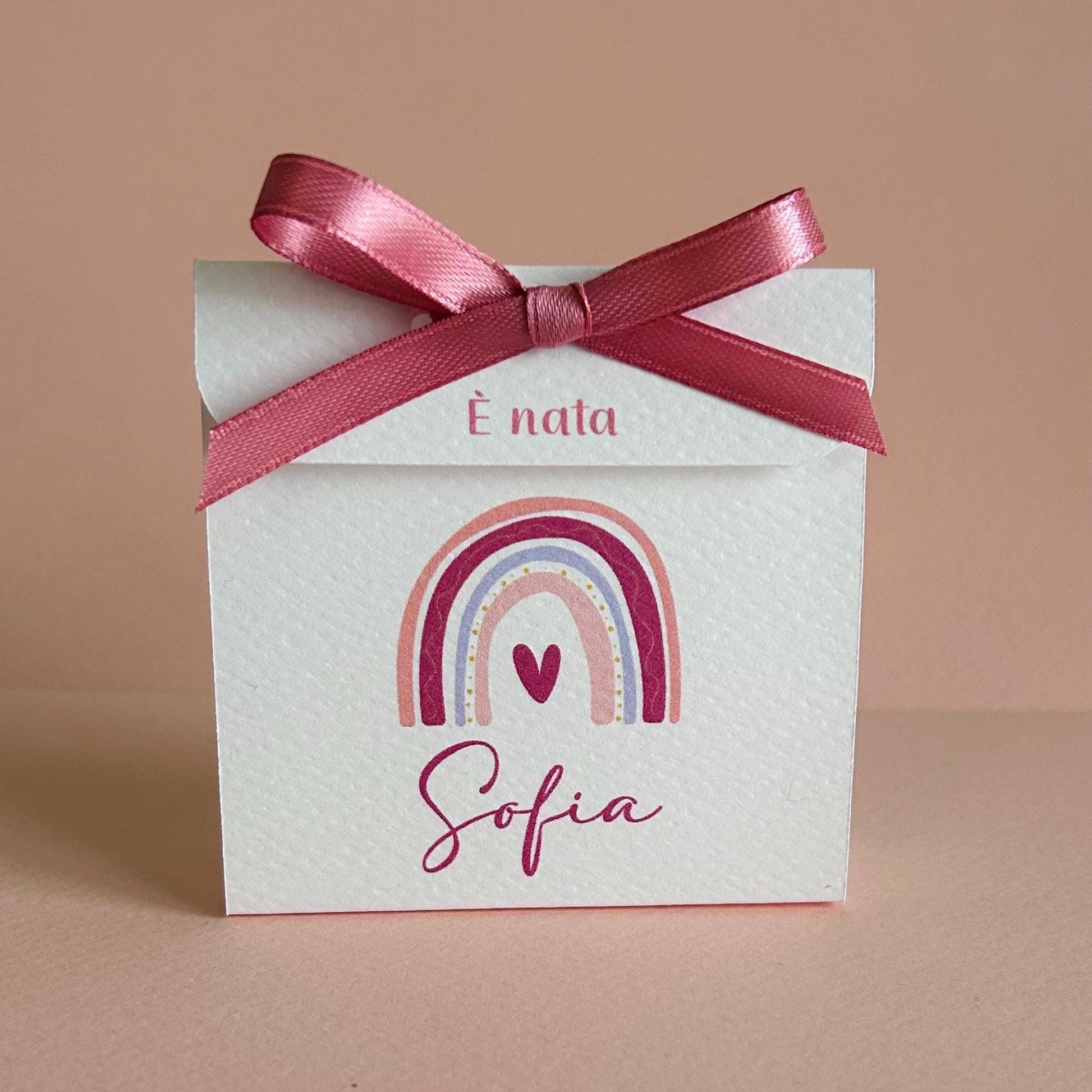 Scatolina battesimo arcobaleno, scatolina porta confetti nascita, bomboniera battesimo arcobaleno stile boho
