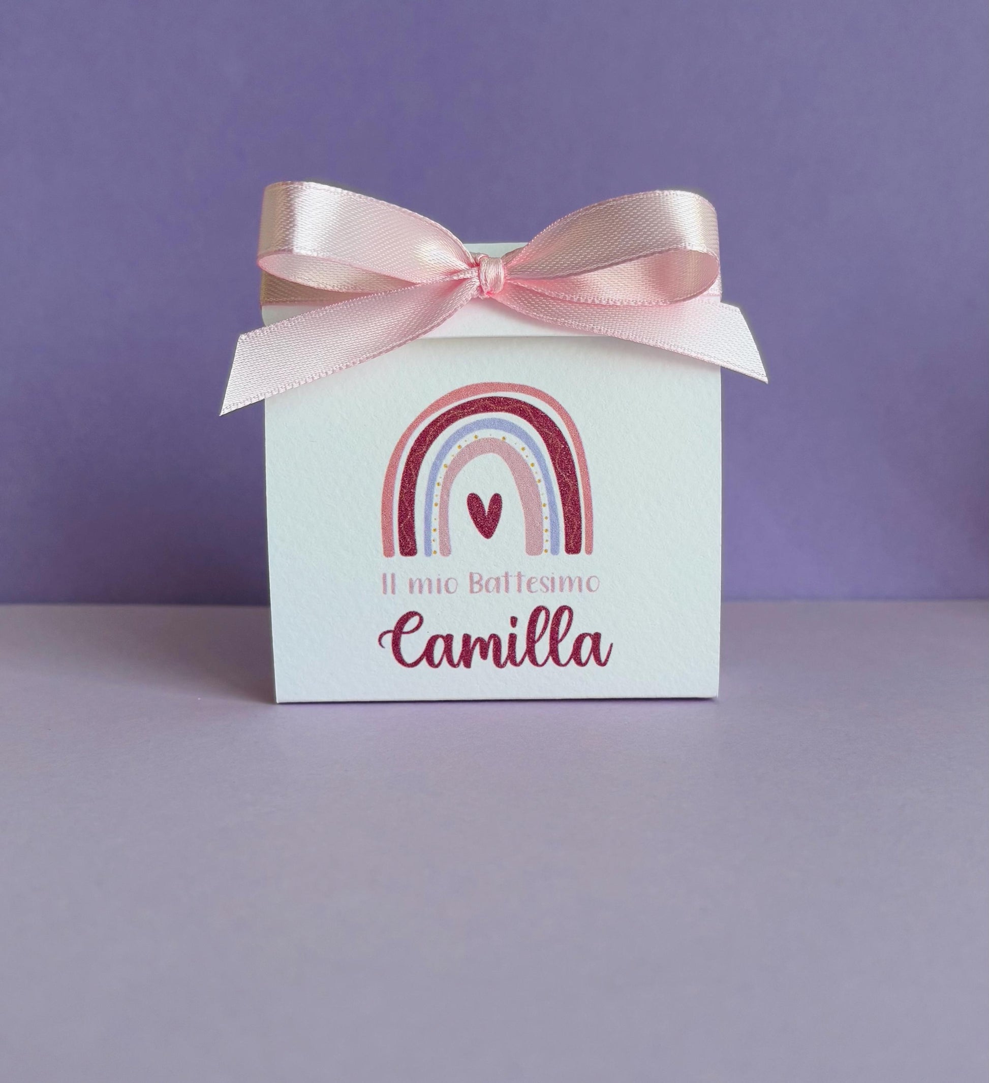 Bomboniera battesimo arcobaleno con bottoncino, scatolina porta confetti nascita, bomboniera battesimo arcobaleno stile boho