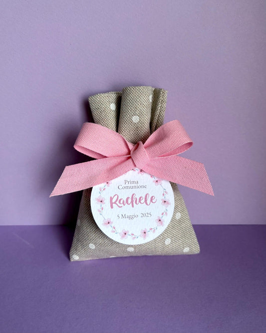 Tag tondi floreali sakura bambina per Battesimo, Prima Comunione, Santo Battesimo, tag Cresima fiori di ciliegio