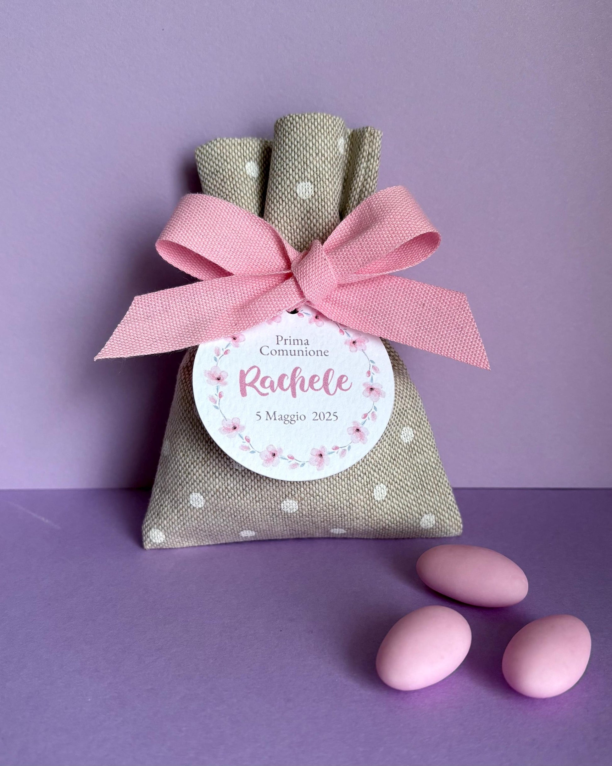 Tag tondi floreali sakura bambina per Battesimo, Prima Comunione, Santo Battesimo, tag Cresima fiori di ciliegio