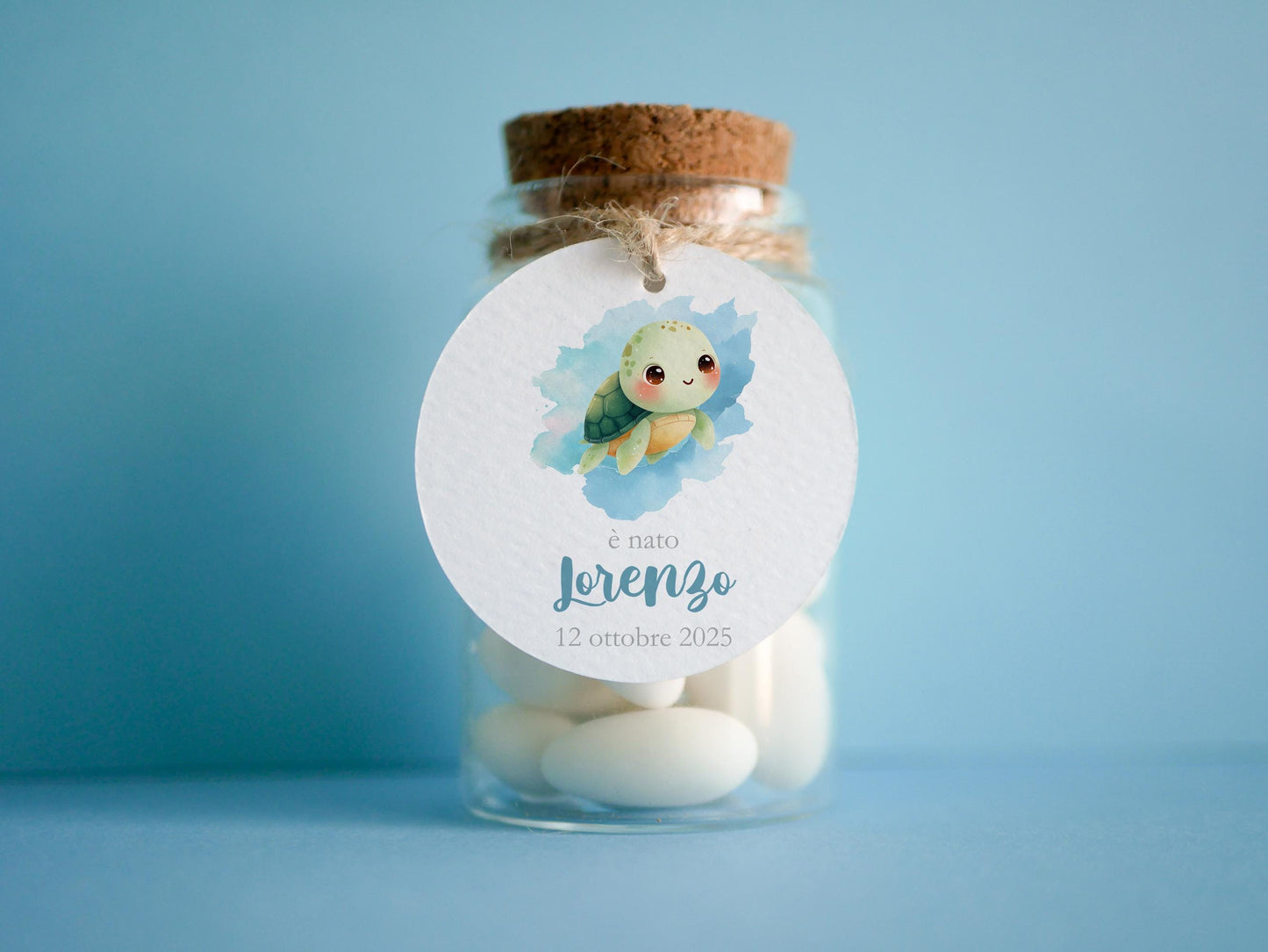 Tag con animali per bomboniere Battesimo originali bimbo, elefantino, orsetto bambino, cartellino nascita tartaruga, tigrotto, cerbiatto