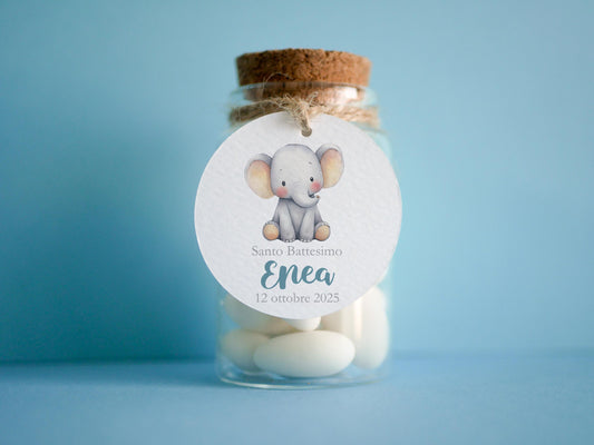 Tag con animali per bomboniere Battesimo originali bimbo, elefantino, orsetto bambino, cartellino nascita tartaruga, tigrotto, cerbiatto