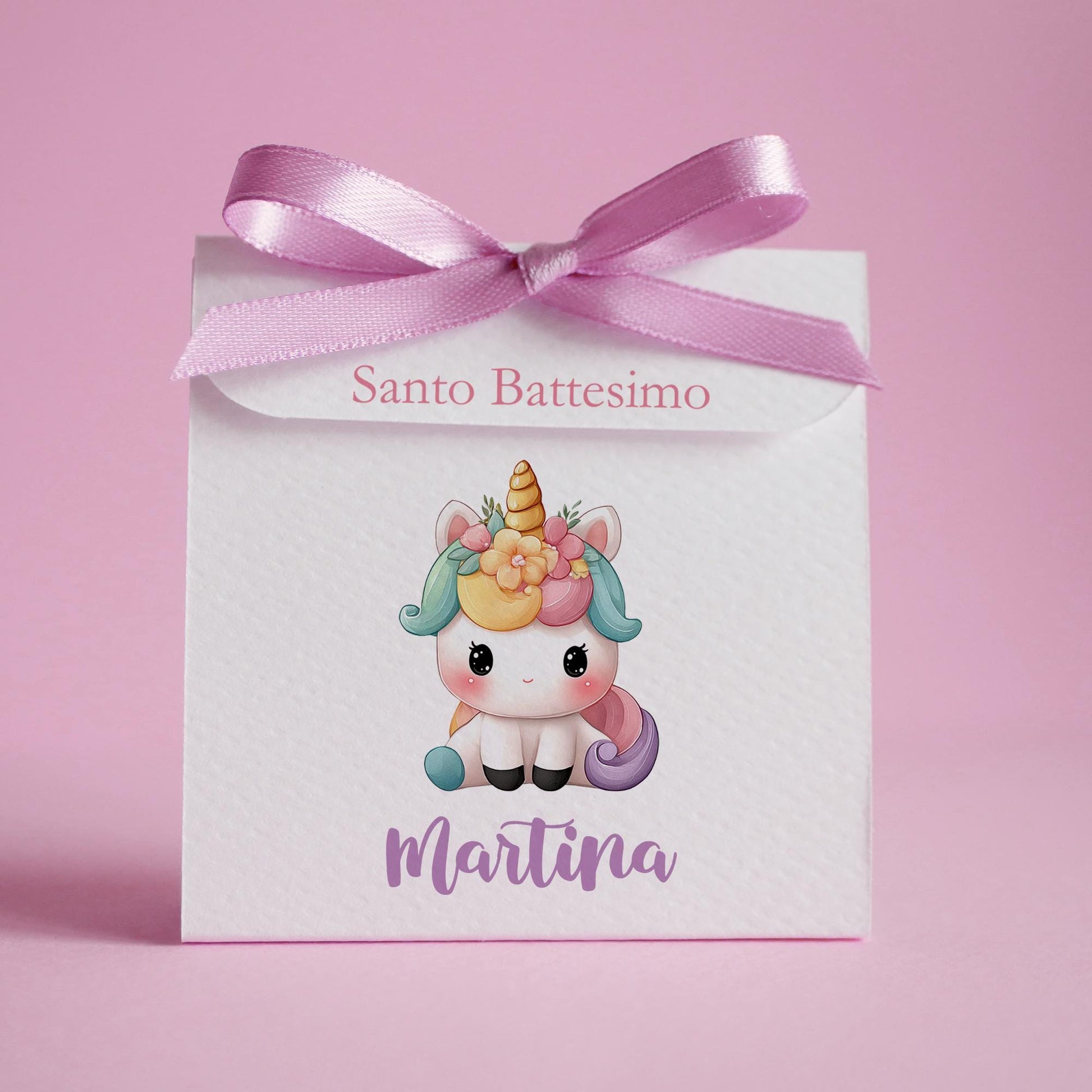 Bomboniera battesimo unicorno con bottoncino, scatolina porta confetti nascita, bomboniera battesimo arcobaleno stile kawaii