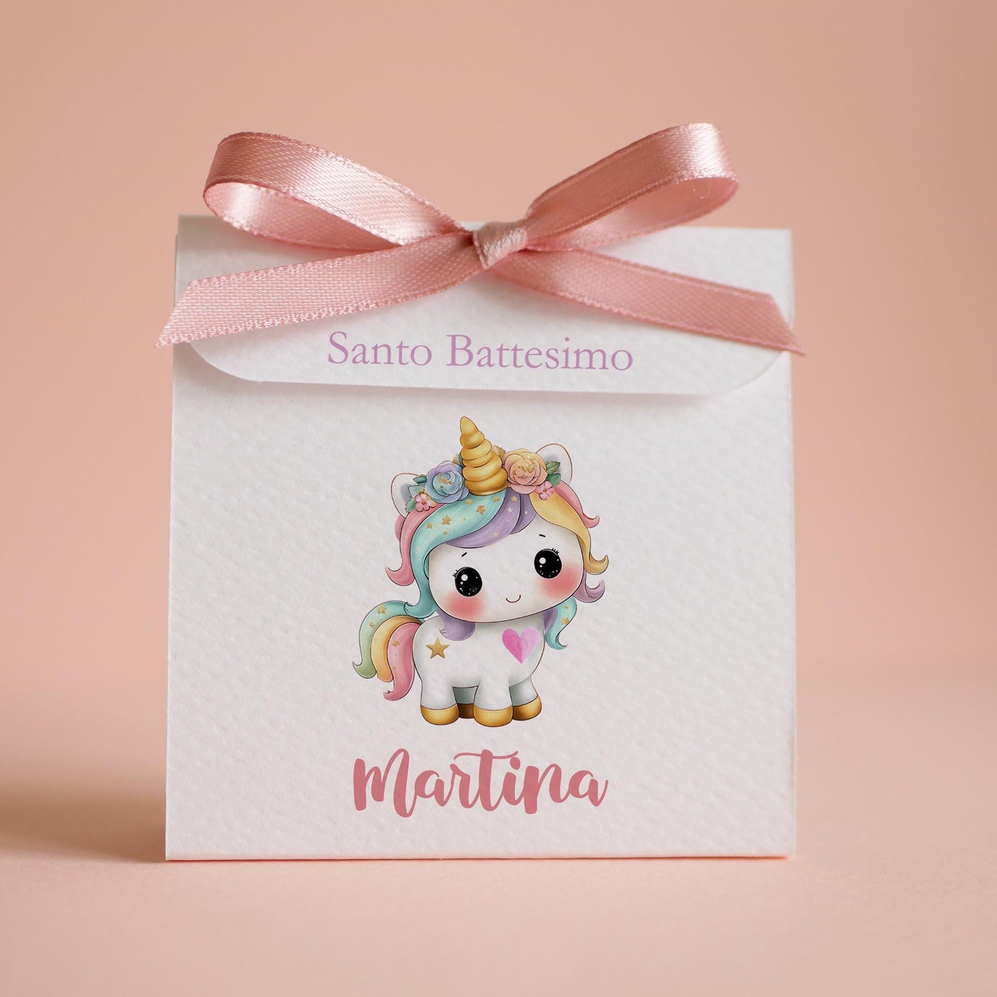 Bomboniera battesimo unicorno con bottoncino, scatolina porta confetti nascita, bomboniera battesimo arcobaleno stile kawaii