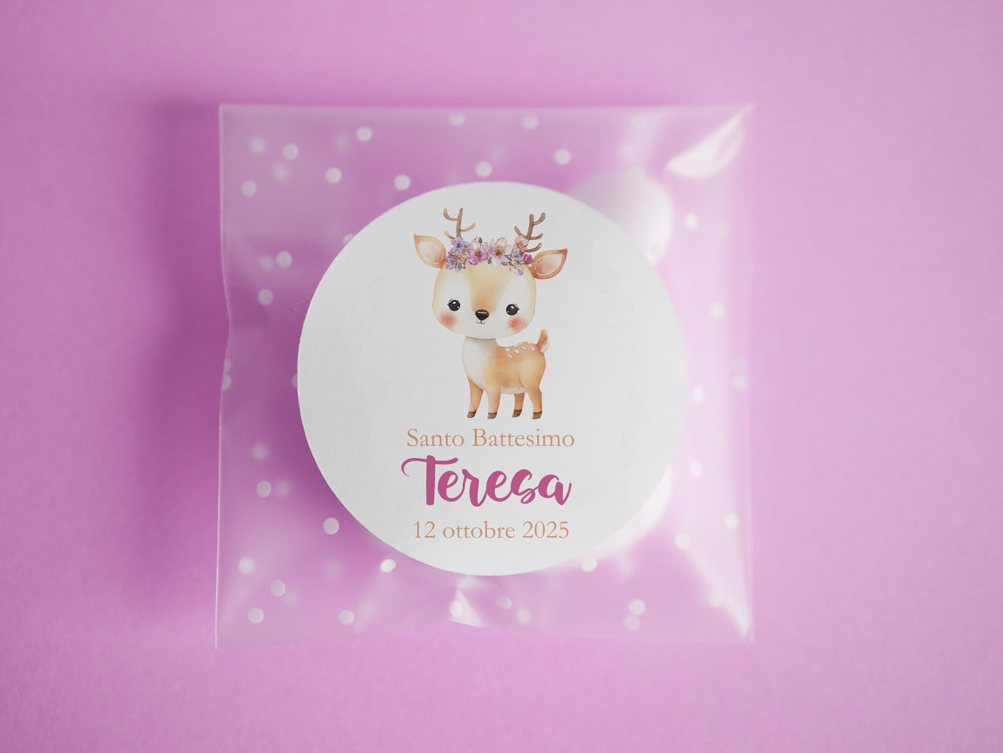 Bustine confetti battesimo con cerbiatto, adesivo personalizzato, bomboniera nascita bambina rosa, bomboniera DIY fai da te, regalo ospiti