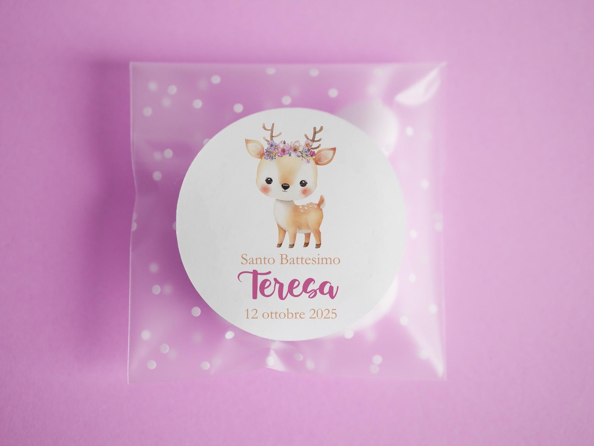 Bustine confetti battesimo con cerbiatto, adesivo personalizzato, bomboniera nascita bambina rosa, bomboniera DIY fai da te, regalo ospiti
