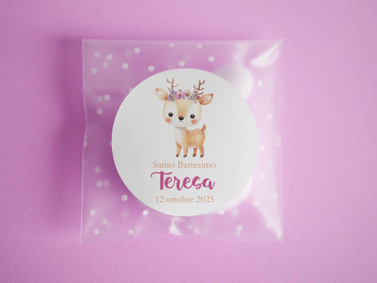 Bustine confetti battesimo con cerbiatto, adesivo personalizzato, bomboniera nascita bambina rosa, bomboniera DIY fai da te, regalo ospiti