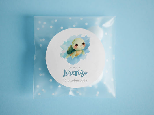 Bustine confetti battesimo con adesivo personalizzato, bomboniera nascita bambino con tartarughina, bomboniera fai da te, Battesimo bimbo