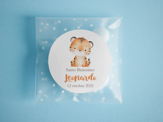 Bustine confetti battesimo con adesivo personalizzato, bomboniera Battesimo bambino con tigrotto, bomboniera fai da te, Battesimo bimbo