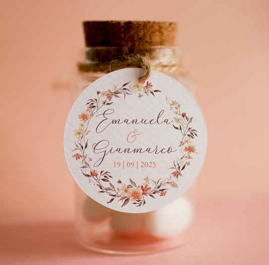 Tag tondi floreali matrimonio, tag anniversario kraft, matrimonio accessori, stile country chic