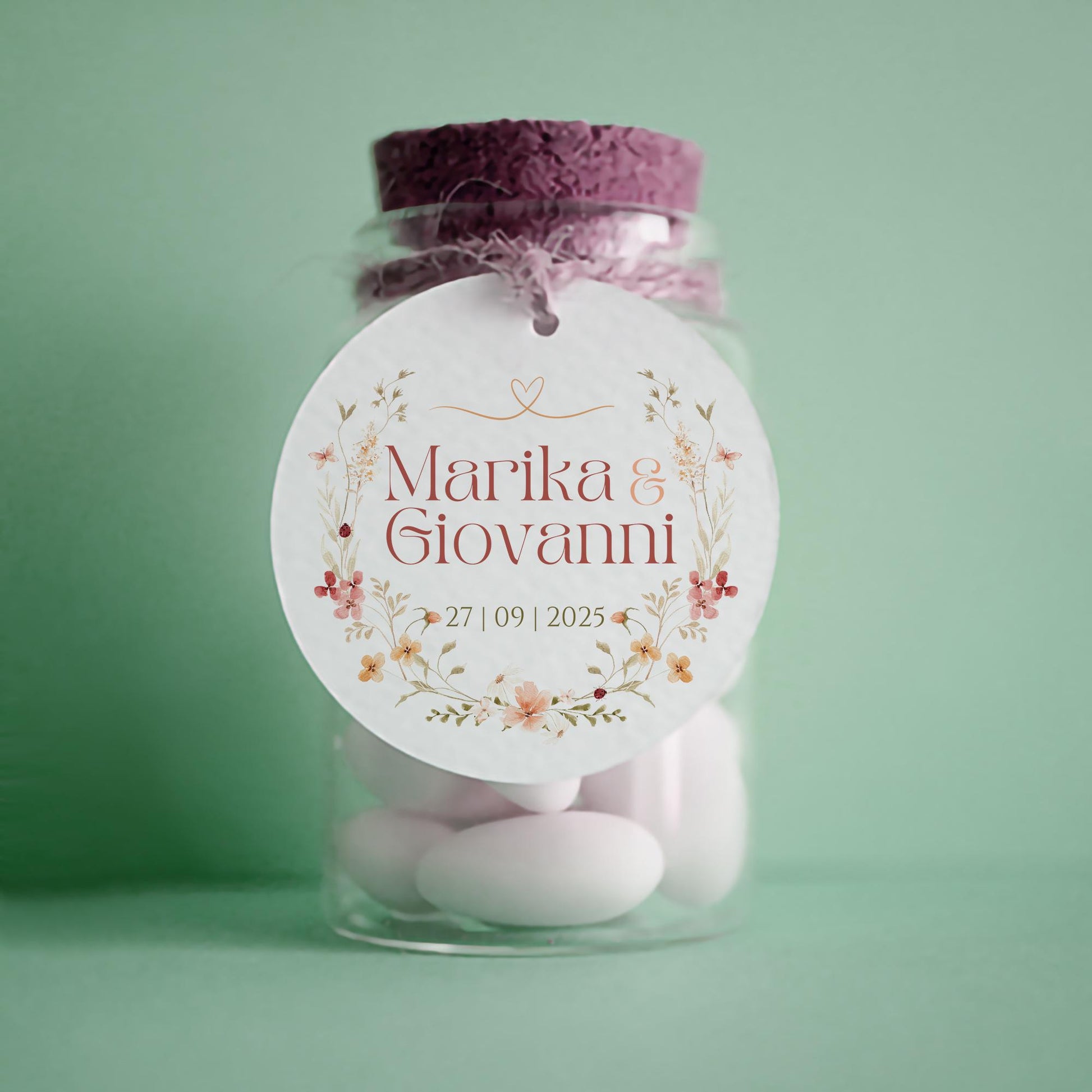 Tag matrimonio floreali in stile country chic, tag anniversario, matrimonio kraft accessori, nozze a tema floreale