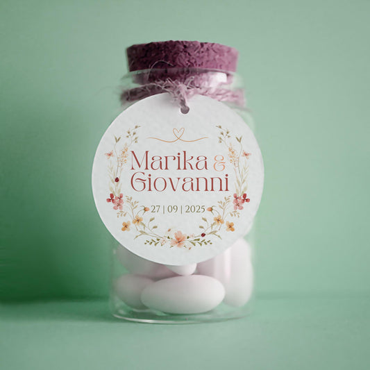 Tag matrimonio floreali in stile country chic, tag anniversario, matrimonio kraft accessori, nozze a tema floreale