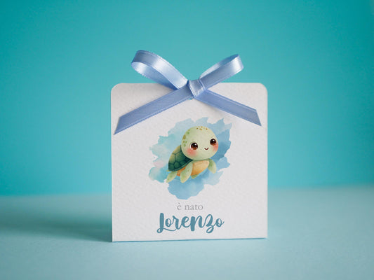 Scatolina nascita con tartaruga, Battesimo bambino, scatolina porta confetti nascita, bomboniera bambino con tartarughina