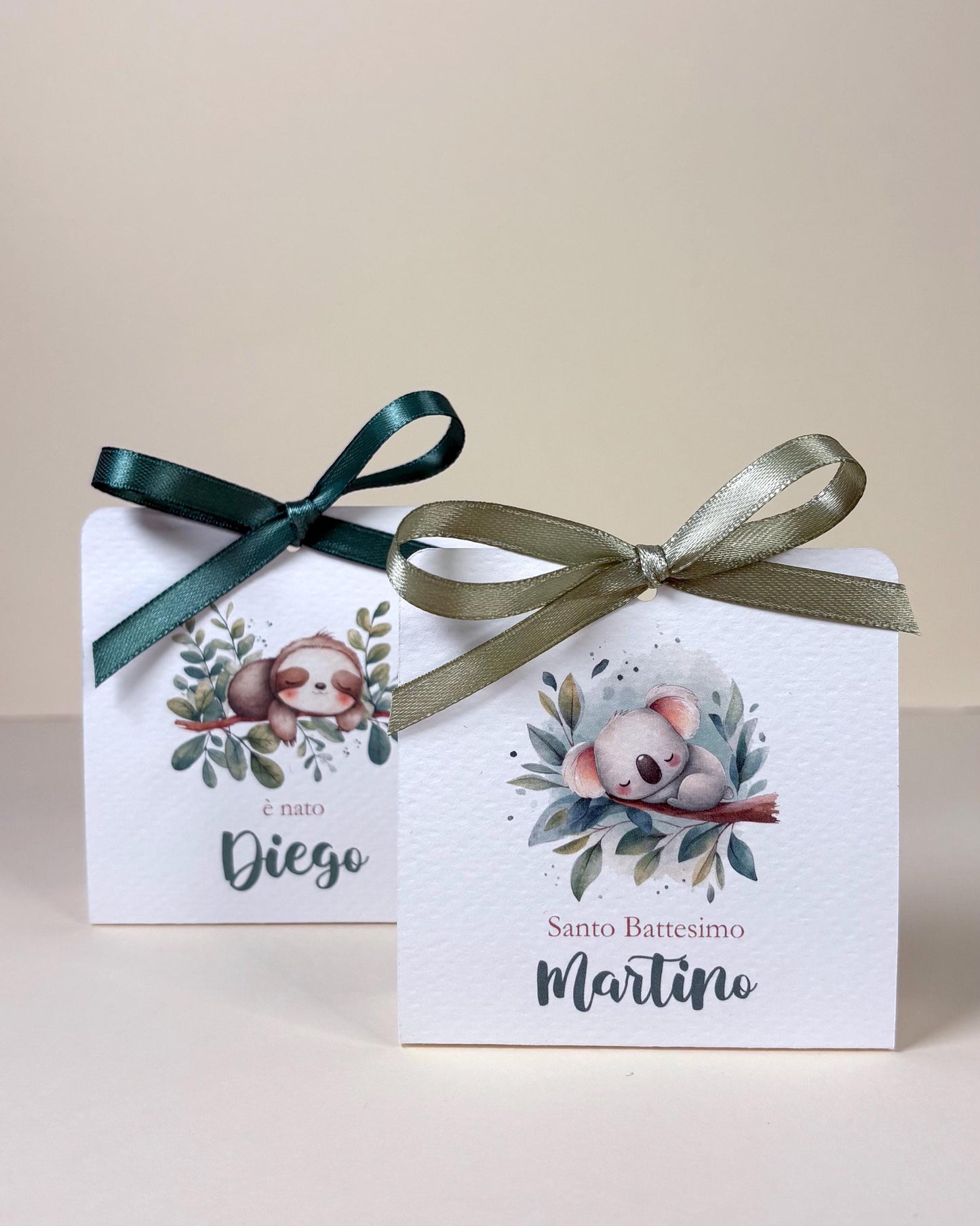 Scatolina battesimo bambino con koala, scatolina porta confetti nascita, bomboniera battesimo bambino con bradipo illustrazioni acquerello