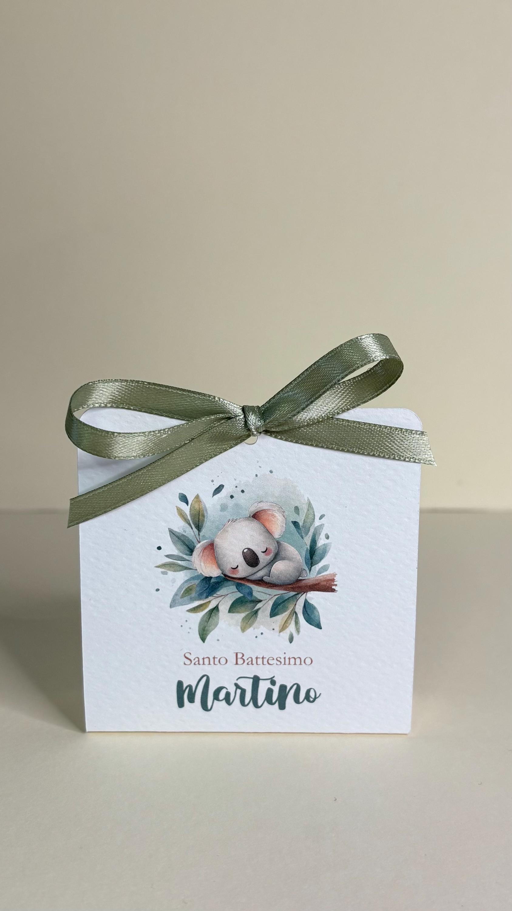 Scatolina battesimo bambino con koala, scatolina porta confetti nascita, bomboniera battesimo bambino con bradipo illustrazioni acquerello