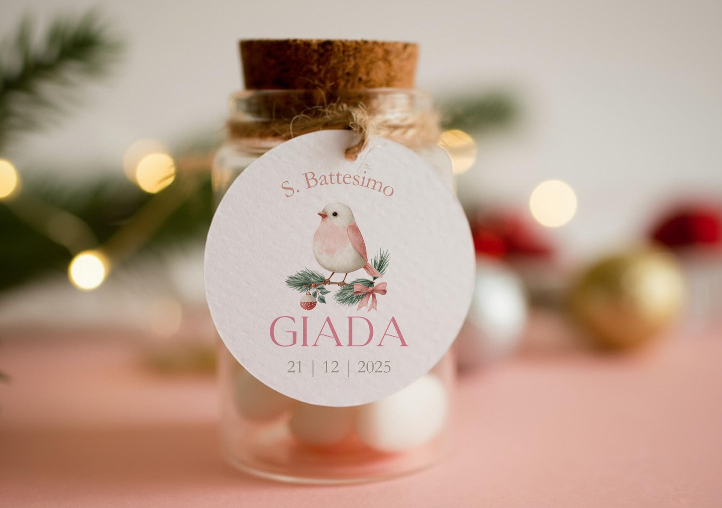 Tag bambina per bomboniere Battesimo periodo natalizio e invernale, tag orsetto bimba, Tag nascita bambina teddy bear, Battesimo natalizio