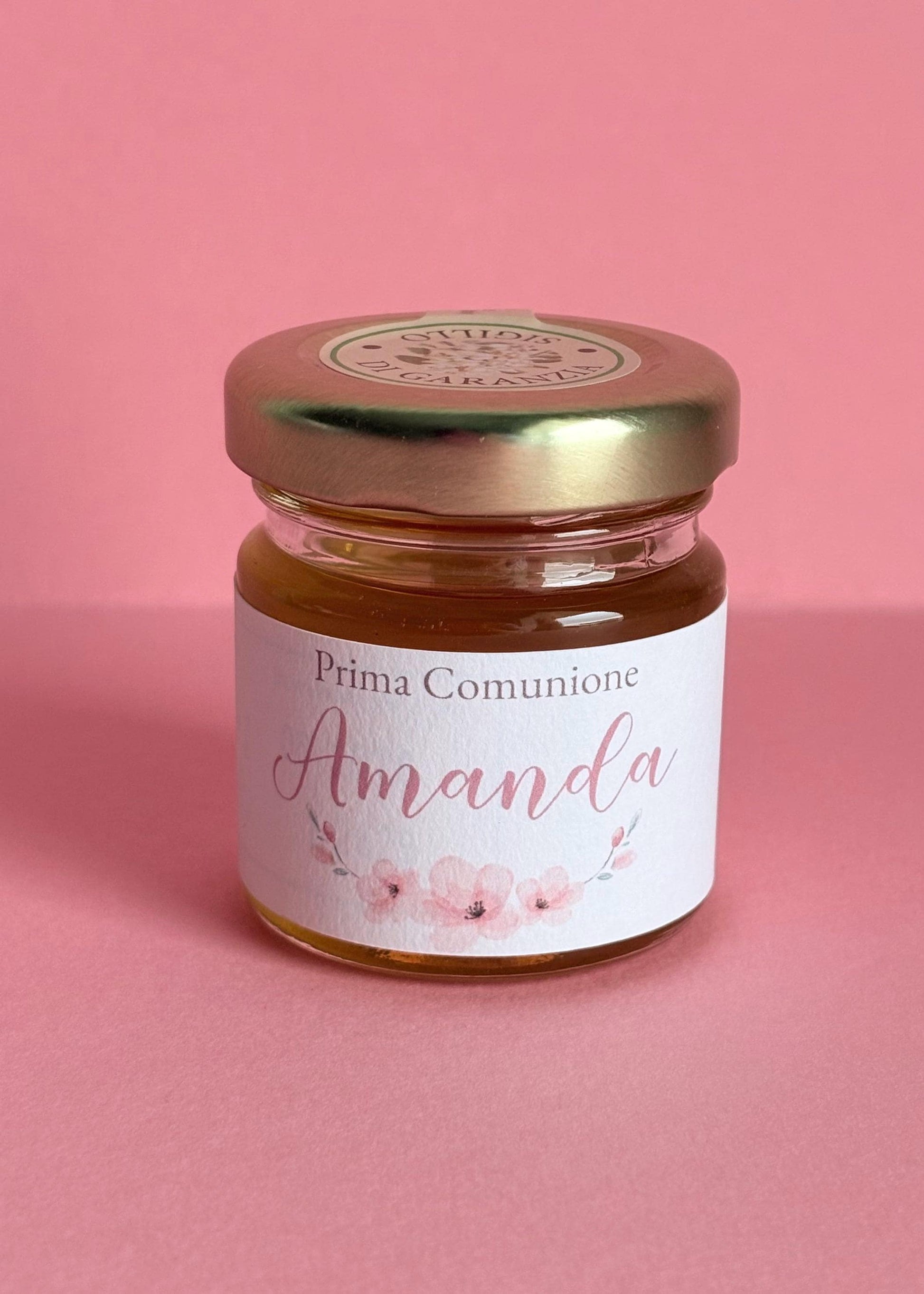 Bomboniera con miele e confetti elegante per Battesimo, nascita e prima comunione a tema floreale sakura, fiori di ciliegio
