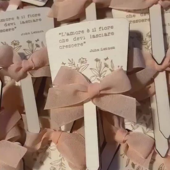 Bomboniera matrimonio in legno con semi piantabili, segnapianta floreale con frase personalizzata per matrimonio, Battesimo, Prima Comunione