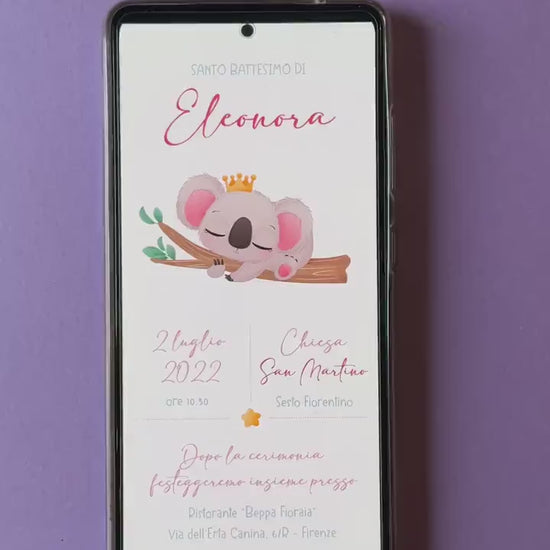 Invito WhatsApp per battesimo con panda, invito battesimo bambina, invito digitale e-mail e per tutti i social