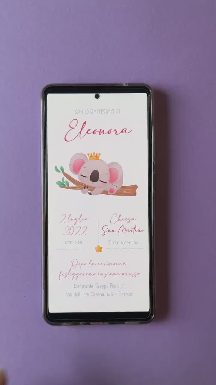 Invito WhatsApp per battesimo con panda, invito battesimo bambina, invito digitale e-mail e per tutti i social