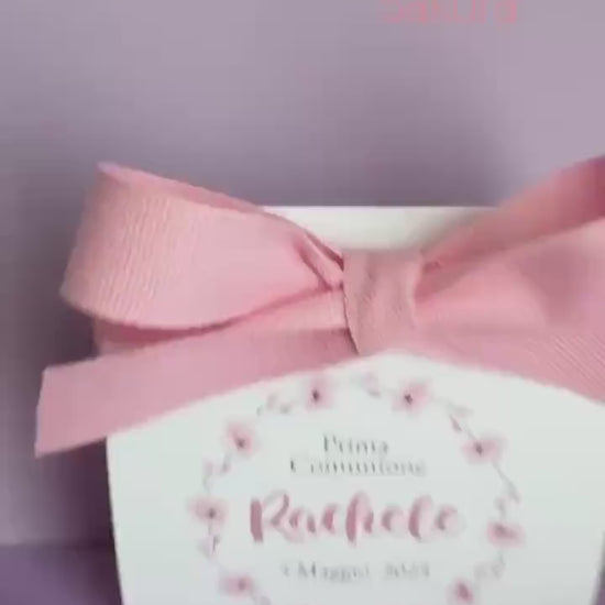 Bomboniera Prima Comunione a tema Sakura, scatolina porta confetti Cresima, bomboniera floreale battesimo