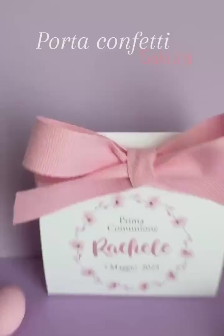 Bomboniera Prima Comunione a tema Sakura, scatolina porta confetti Cresima, bomboniera floreale battesimo