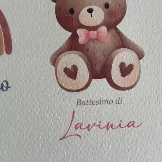 Cioccolatino personalizzato con segnalibro per Battesimo orsetto, segnaposto nascita, tavola compleanno, orsetto carino con fiocco rosa