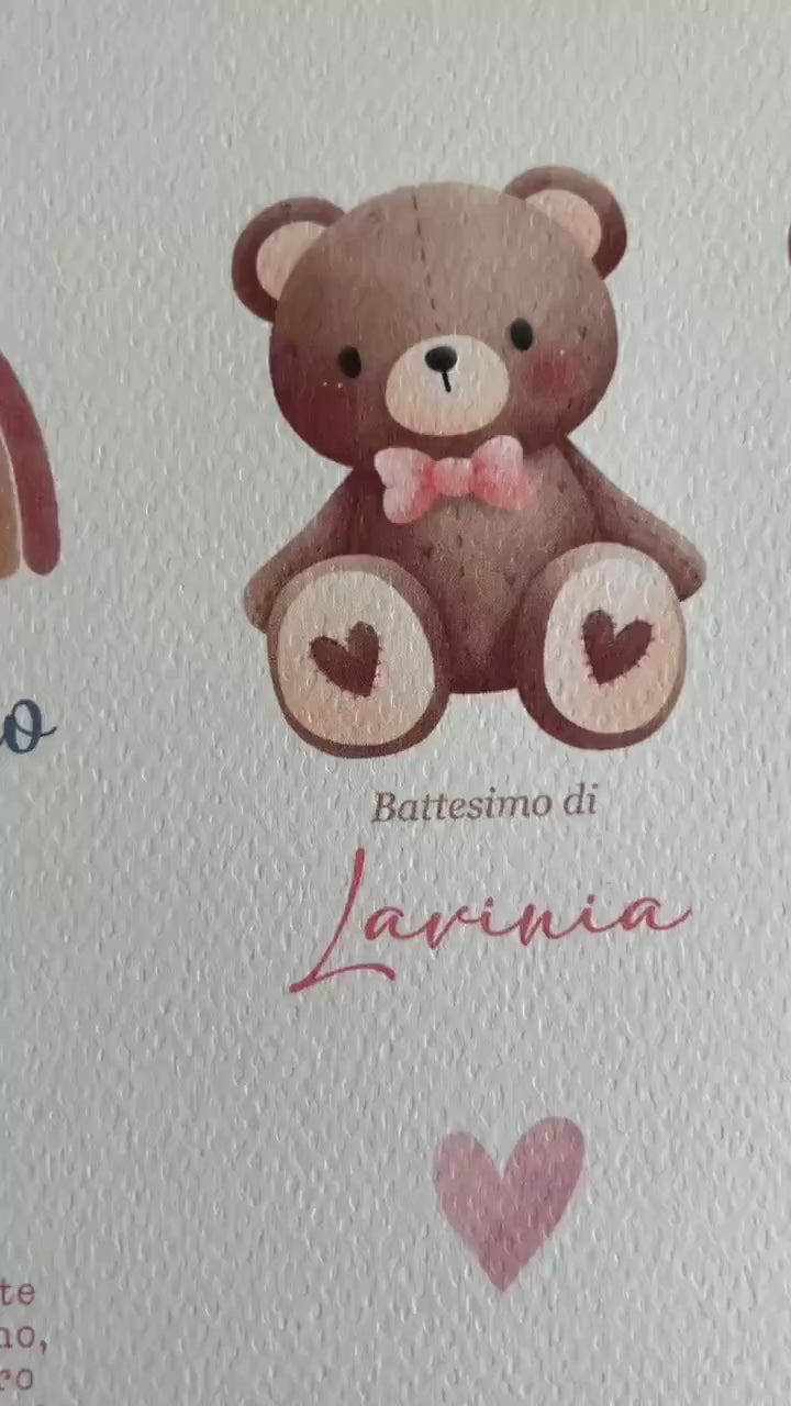 Cioccolatino personalizzato con segnalibro per Battesimo orsetto, segnaposto nascita, tavola compleanno, orsetto carino con fiocco rosa